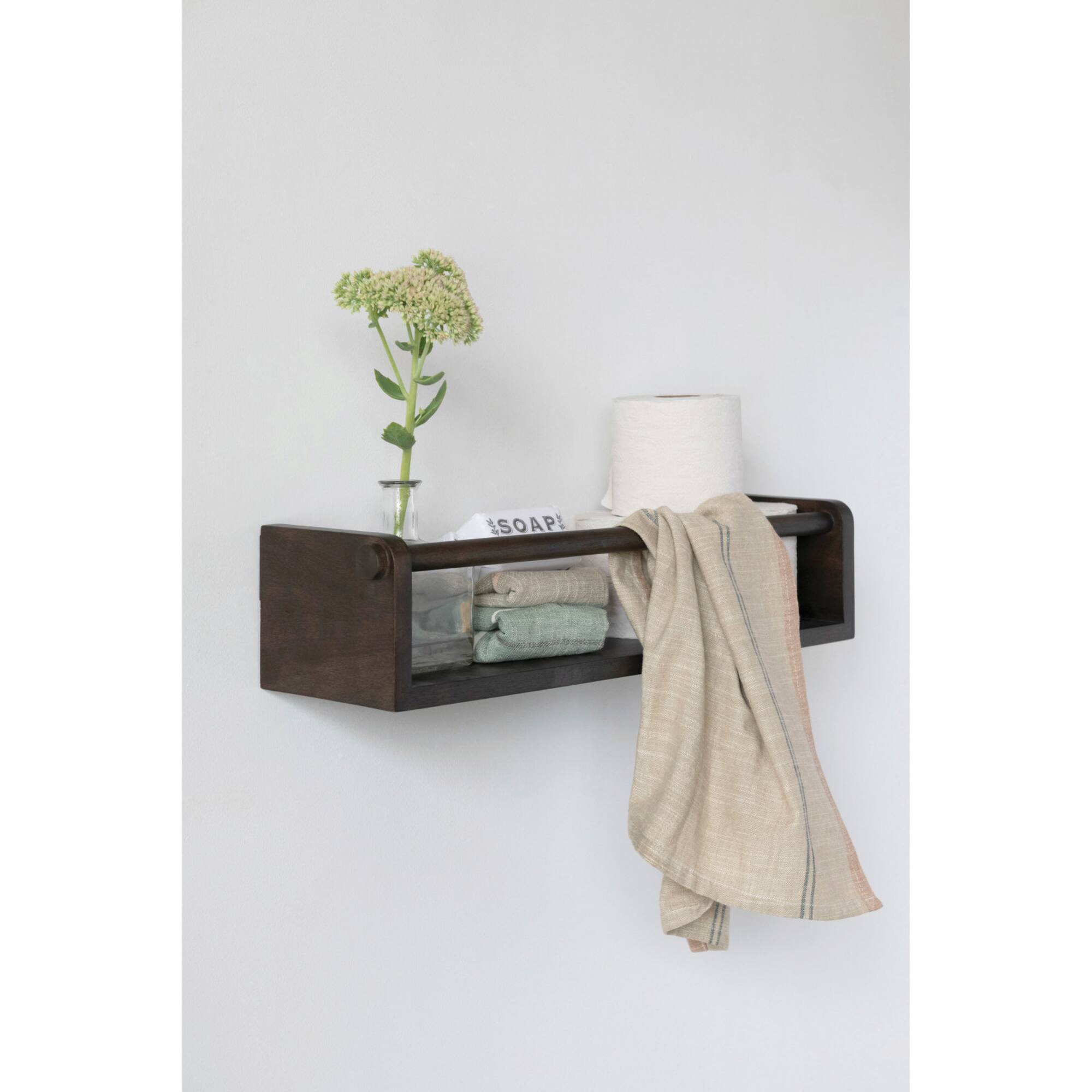 Hello Honey® 22" Espresso Finish Mango Wood Wall Shelf with Rod
